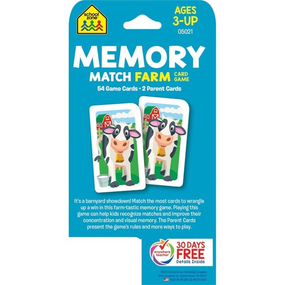 School Zone Memory Match Farm Game  Ages 3+ Animals Reading Counting Matching - Picture 2 of 10